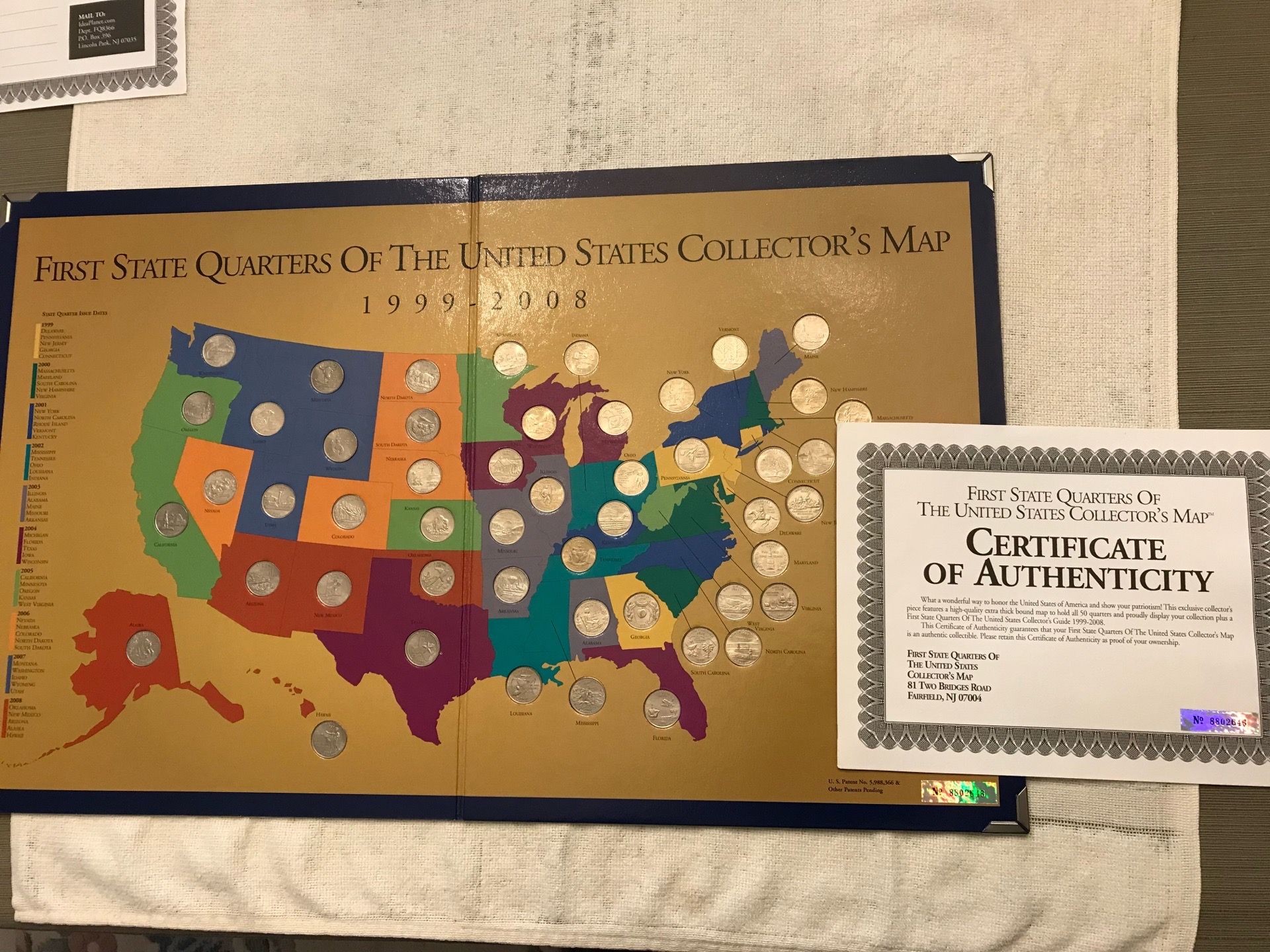 FIRST STATE QUARTERS OF THE USA COLLECTORS MAP 1999-2008