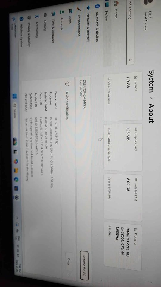 Dell Latitude 5400 i5 8GB RAM 128GB SSD Laptop - photo 3