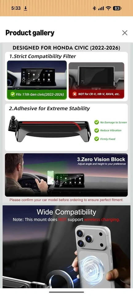 Like New Magnetic Phone Mount for Honda Civic 11th Gen - photo 4