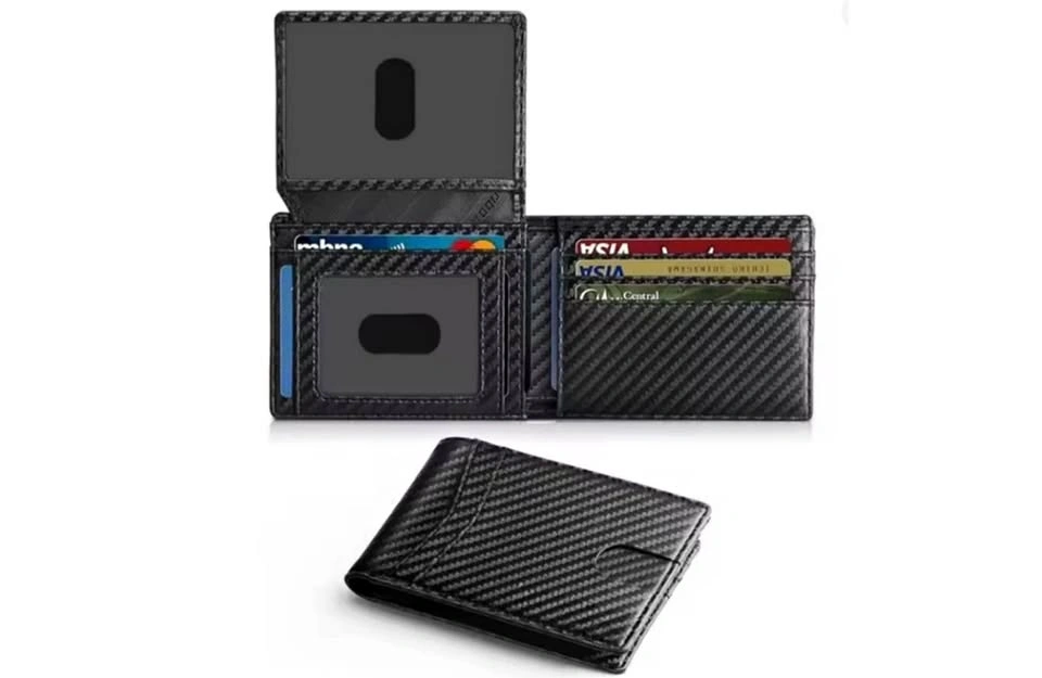 Men's Wallet Ultra Thin Rfid Leather with ID Window Carbon Fiber