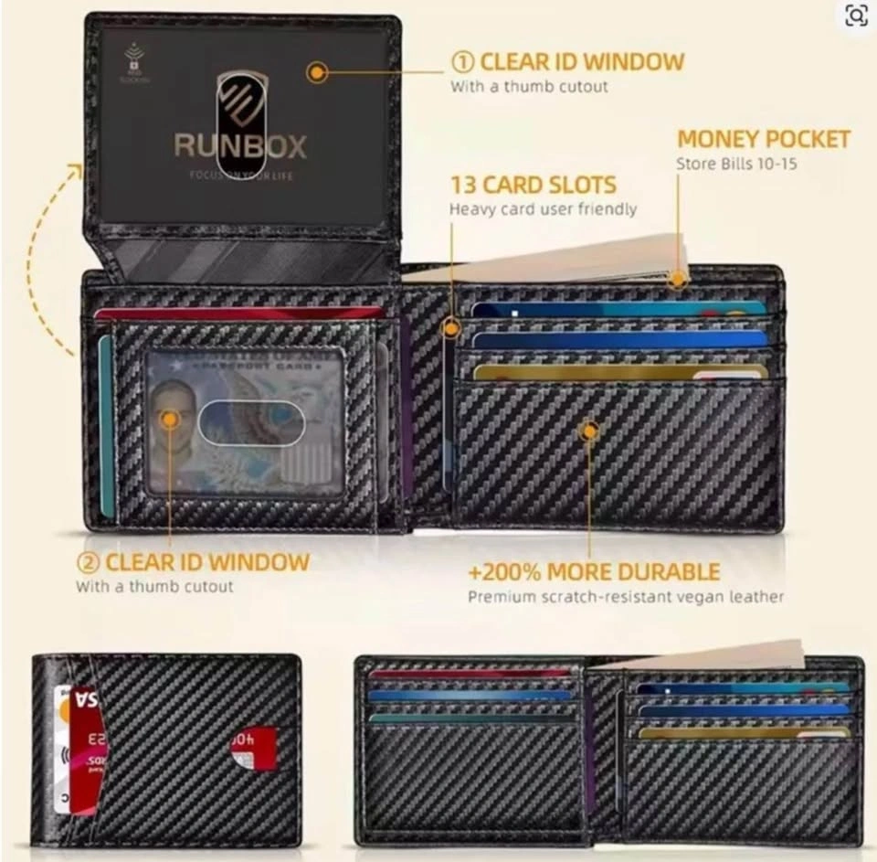 Men's Wallet Ultra Thin Rfid Leather with ID Window Carbon Fiber - photo 2