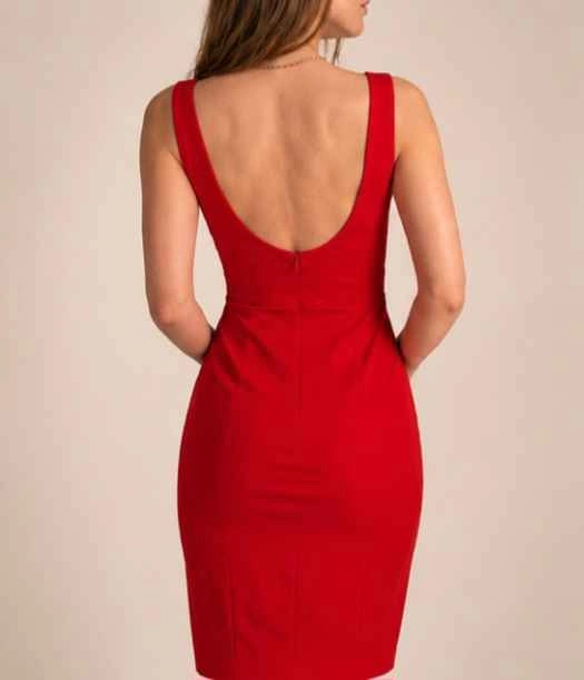 House of CB "Majka" Red Plunge Sculpted Midi Dress (Size S) - photo 3