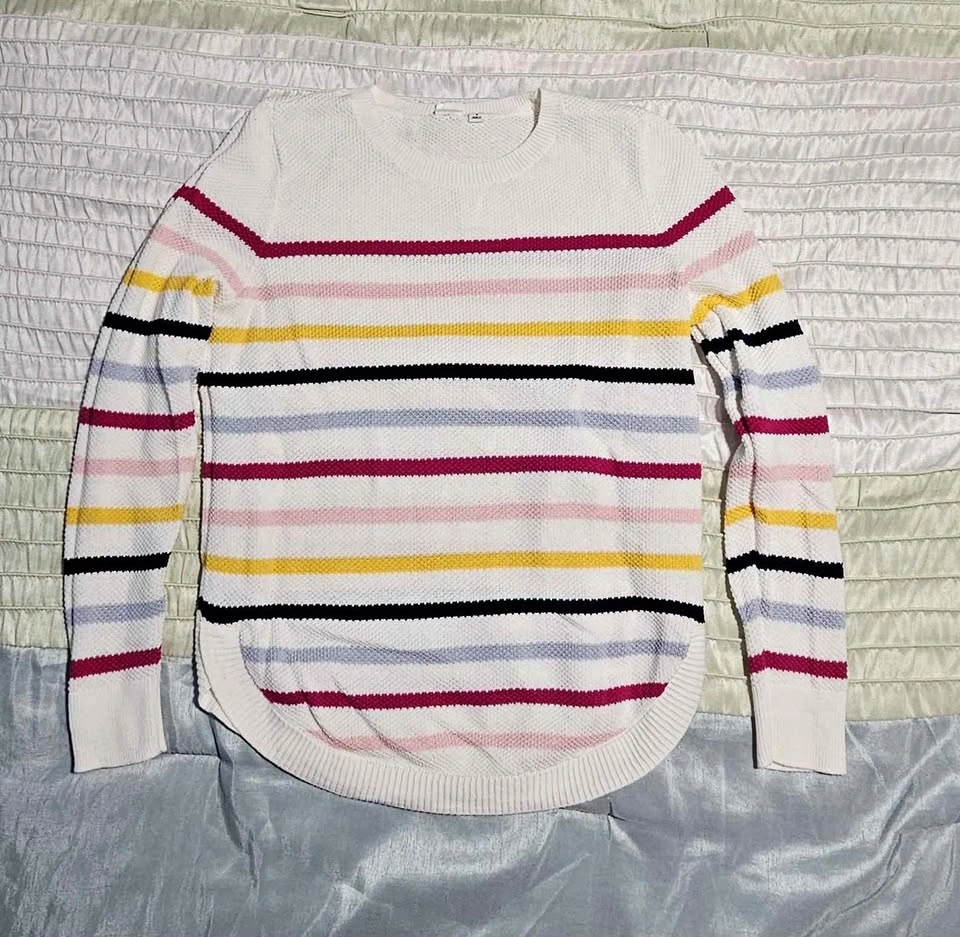 Women's Multi Color Striped Long Sleeve Sweater, Size S