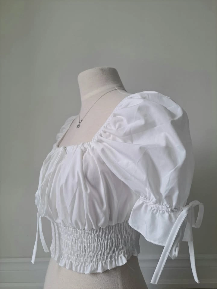 🤍 White Coquette Milkmaid Puff Sleeve Cropped Top - photo 2