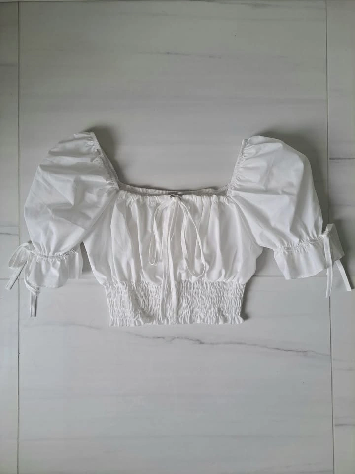🤍 White Coquette Milkmaid Puff Sleeve Cropped Top - photo 3