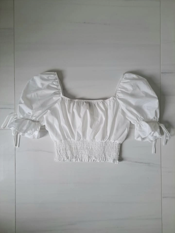 🤍 White Coquette Milkmaid Puff Sleeve Cropped Top - photo 4