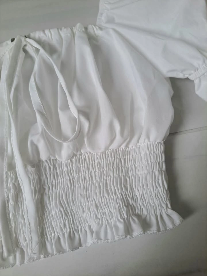 🤍 White Coquette Milkmaid Puff Sleeve Cropped Top - photo 5