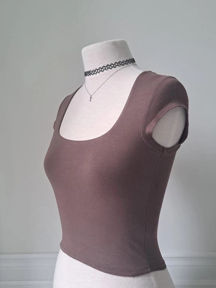☕️ Mocha Brown Square Neckline Cropped Top - Garage - photo 2