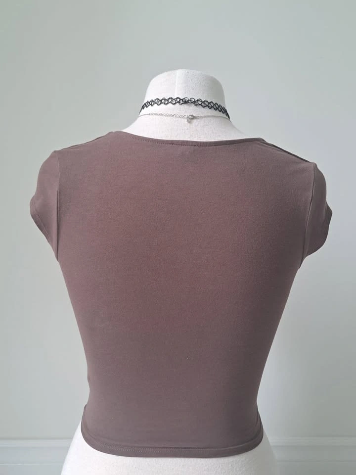 ☕️ Mocha Brown Square Neckline Cropped Top - Garage - photo 3