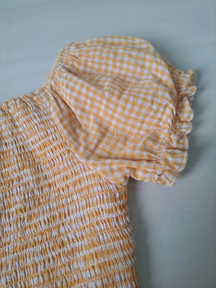 🌼 Yellow & White Gingham Off Shoulder Cropped Top - photo 4