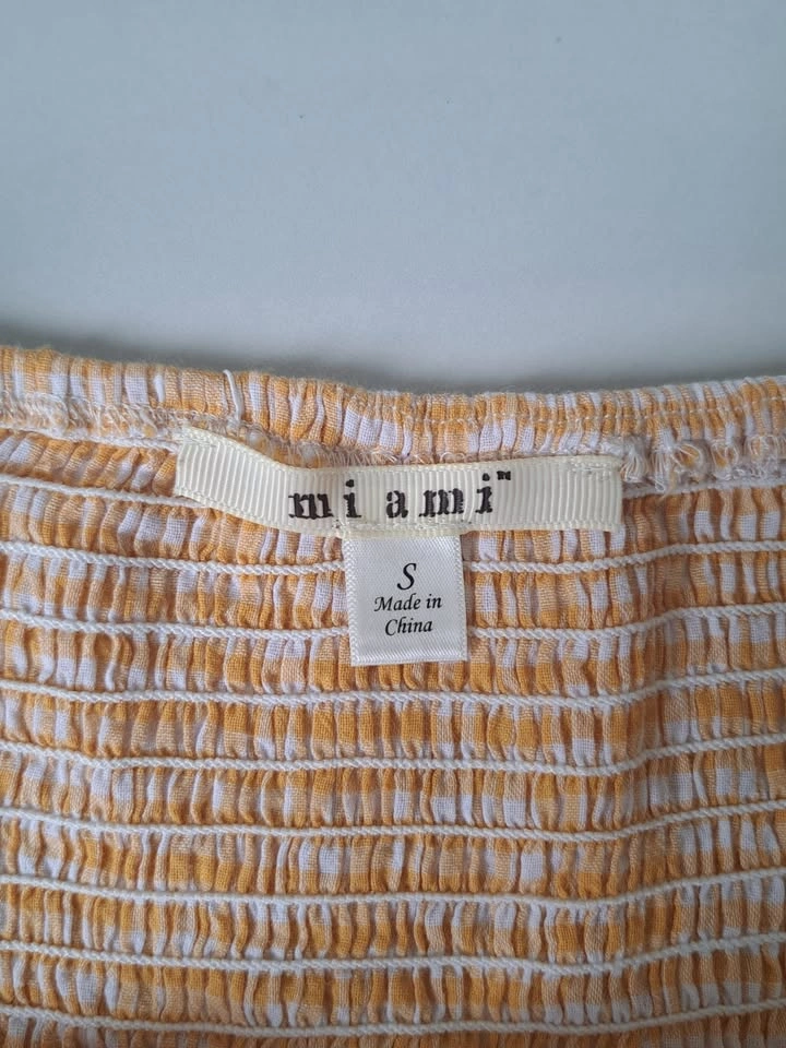 🌼 Yellow & White Gingham Off Shoulder Cropped Top - photo 5