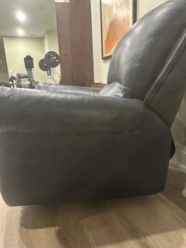 Navy Blue Leather Recliner Chair - photo 4