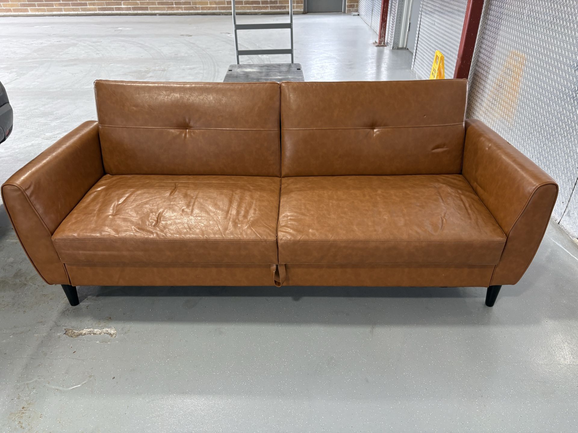 78 in Faux Leather Brown Couch/Futon with Storage