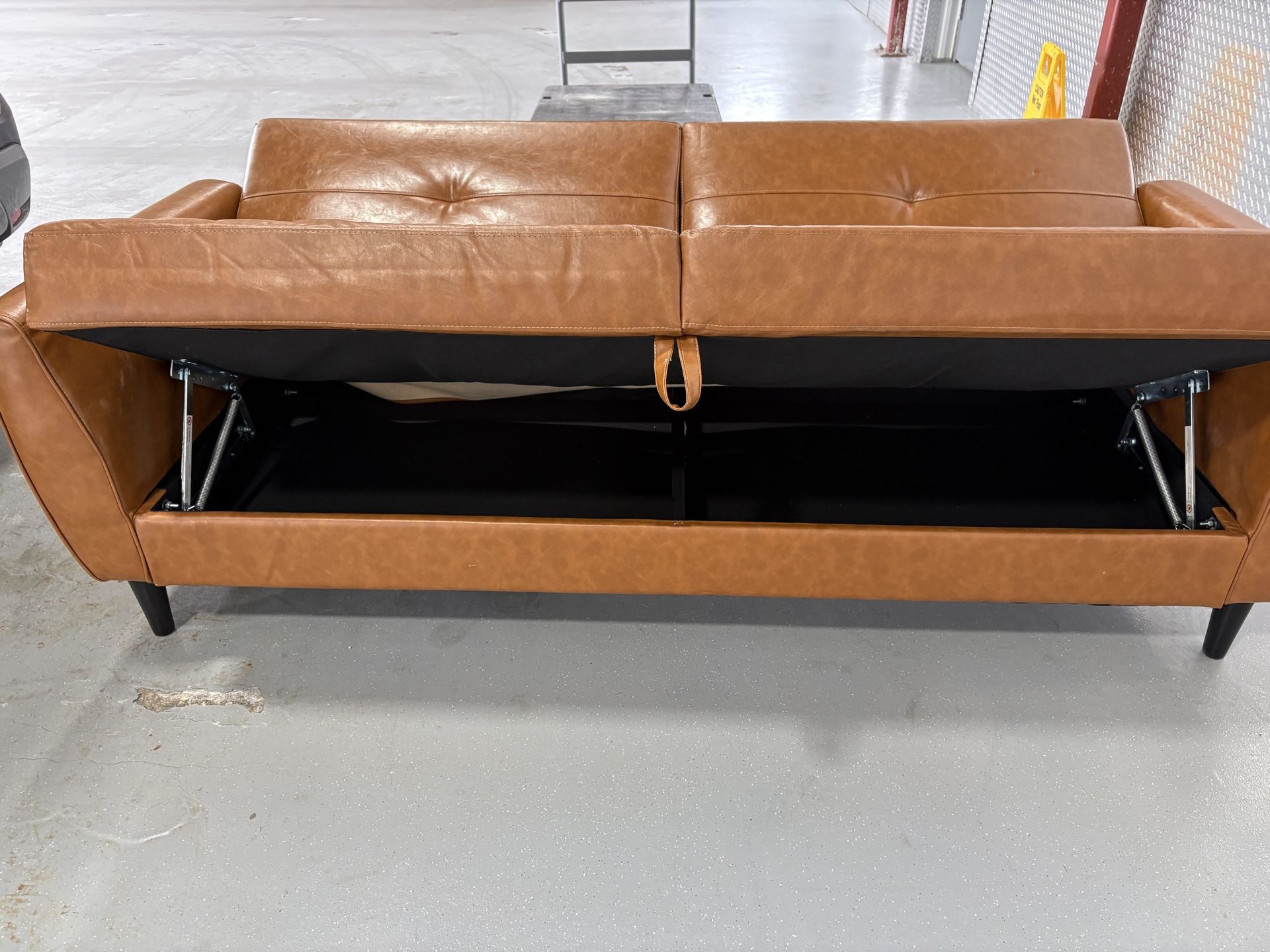 78 in Faux Leather Brown Couch/Futon with Storage - photo 2
