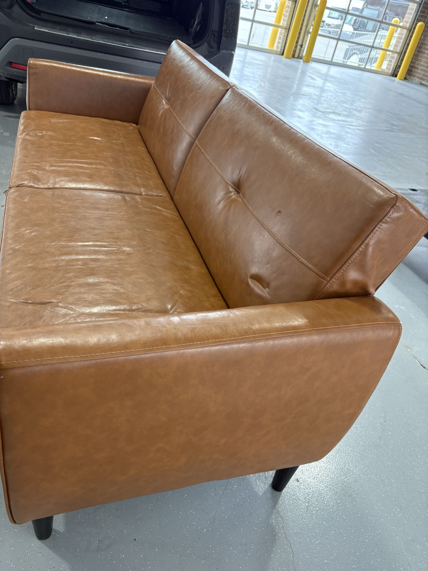 78 in Faux Leather Brown Couch/Futon with Storage - photo 4