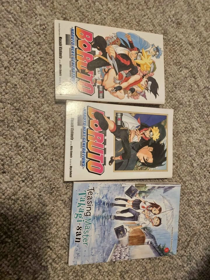 Boruto Vol. 1 & 2 and Takagi-san Manga