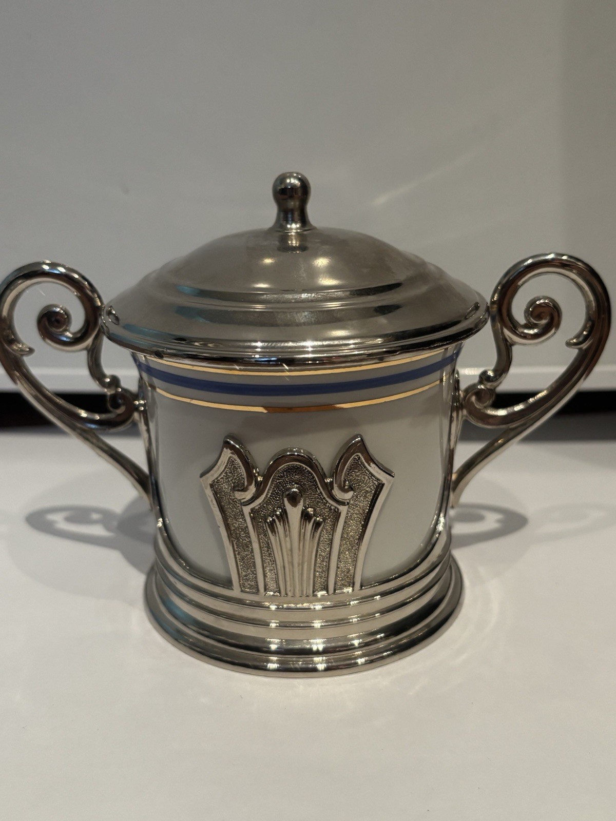 Vintage EP. Zinc Silver-plate and Porcelain Italian Sugar Bowl - photo 2