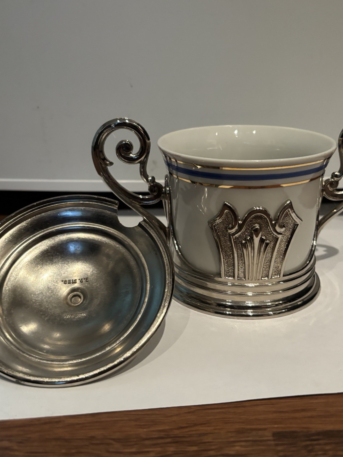 Vintage EP. Zinc Silver-plate and Porcelain Italian Sugar Bowl - photo 3