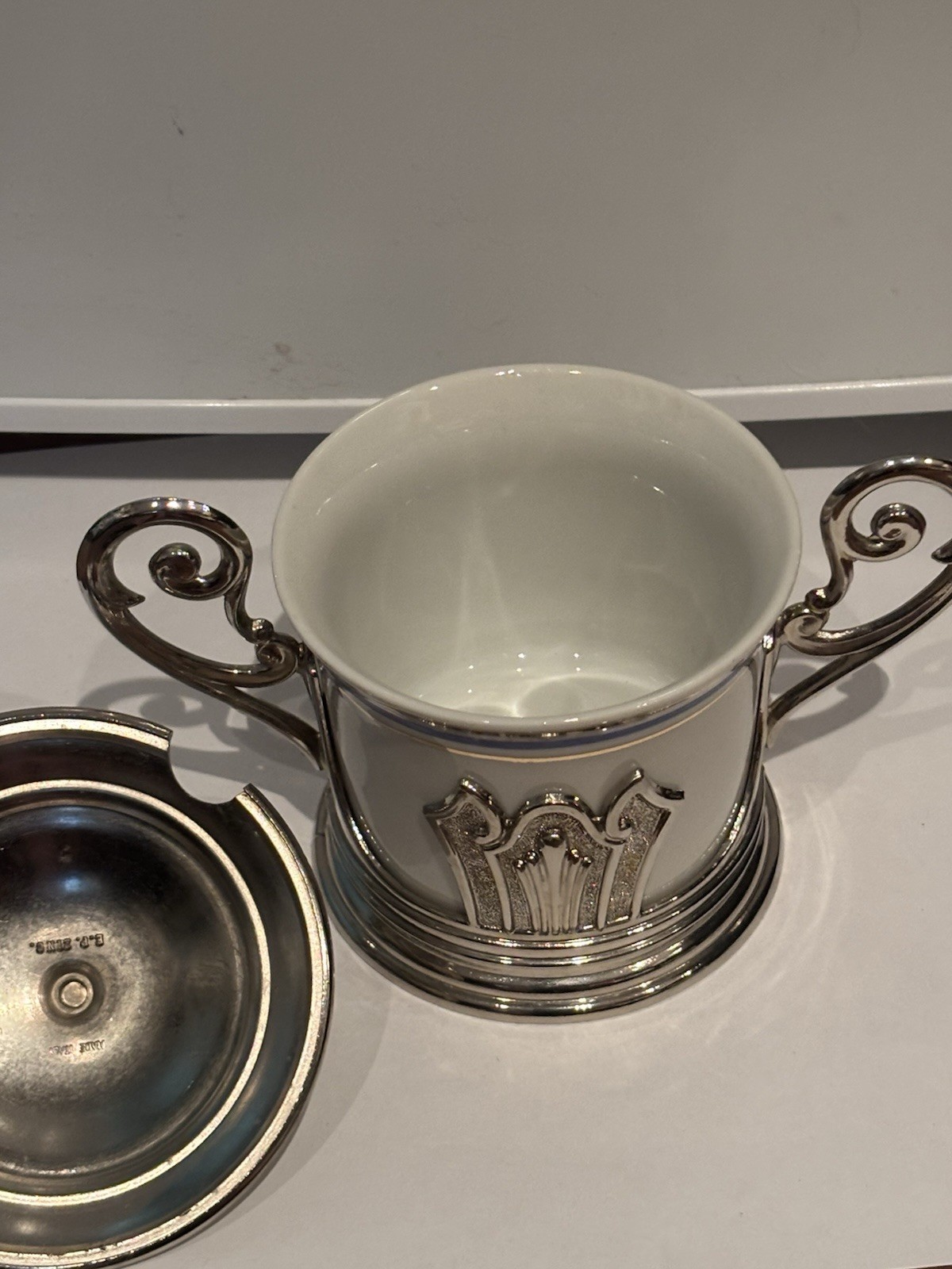 Vintage EP. Zinc Silver-plate and Porcelain Italian Sugar Bowl - photo 5