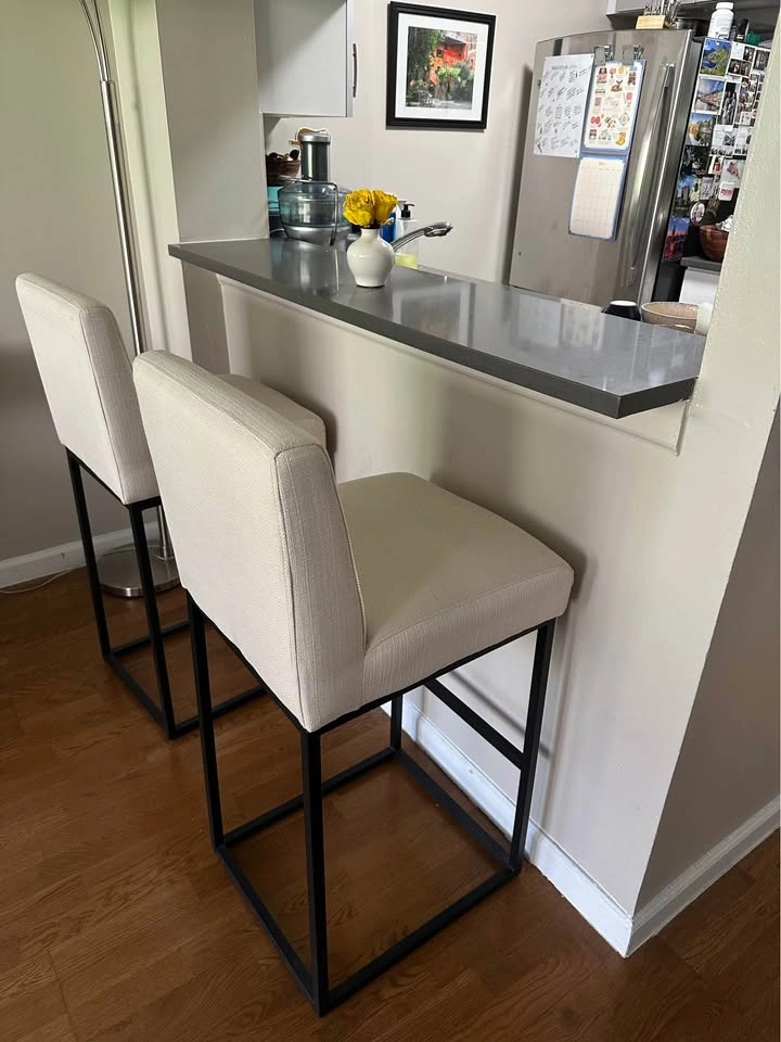 2x 31" Mid Century Bar Stools in Light Beige - photo 2