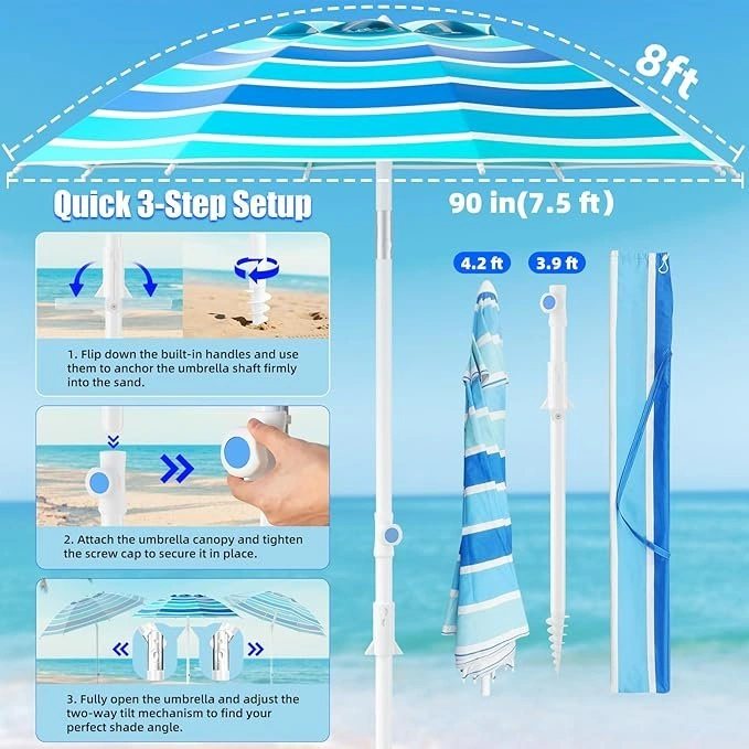 8ft. Beach Umbrella with Sand Anchor & Tilt - photo 3