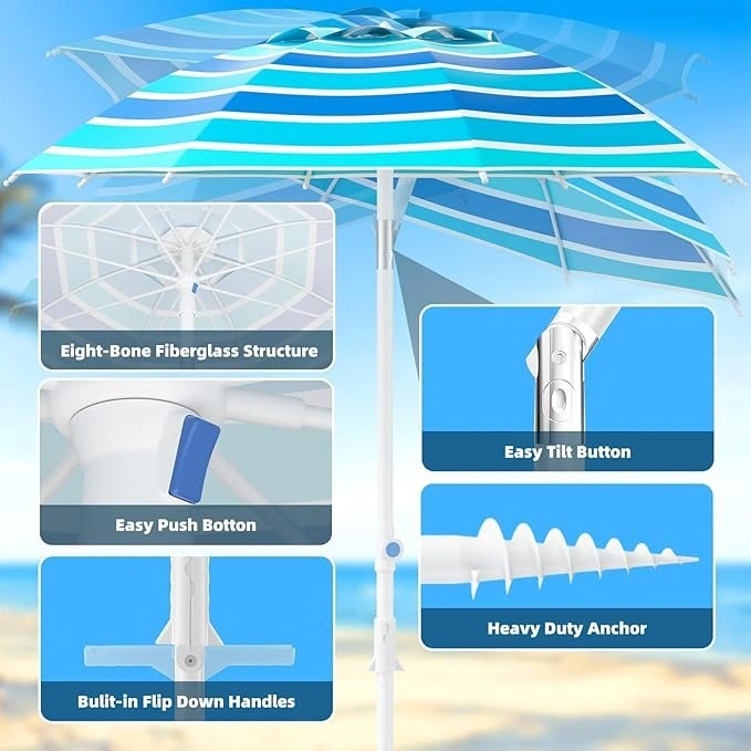 8ft. Beach Umbrella with Sand Anchor & Tilt - photo 5