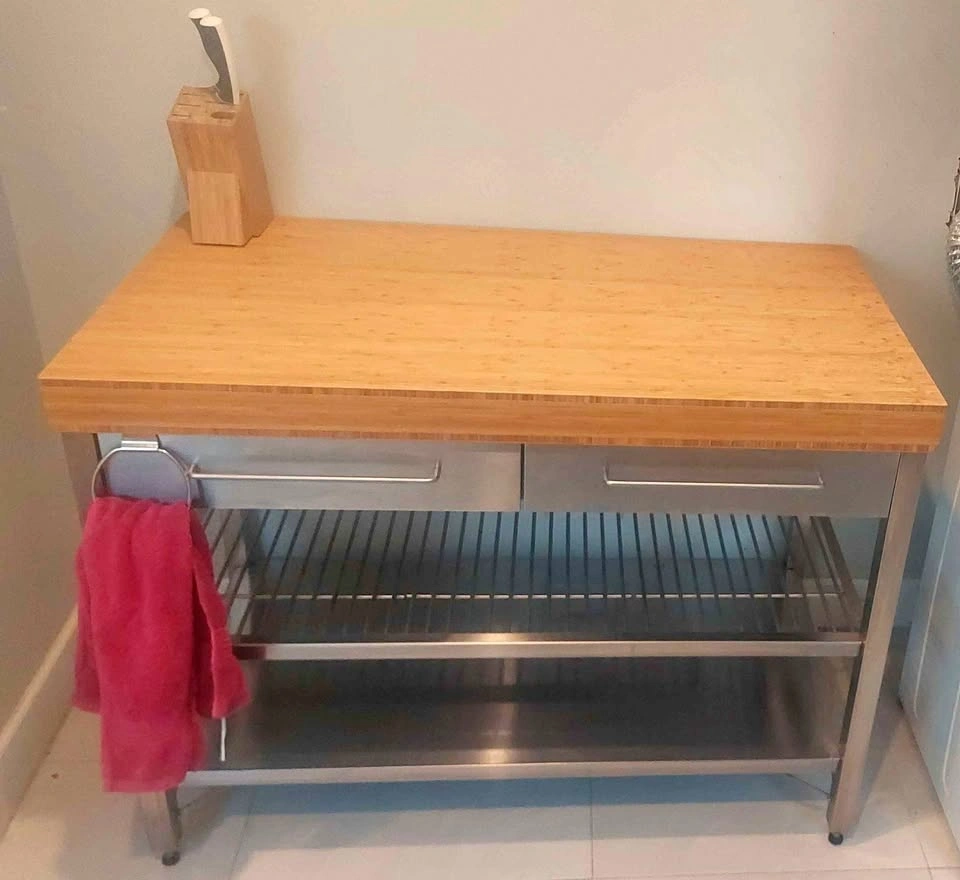 Kitchen Island/WorkBench Bamboo Top Stainless Steel Drawers