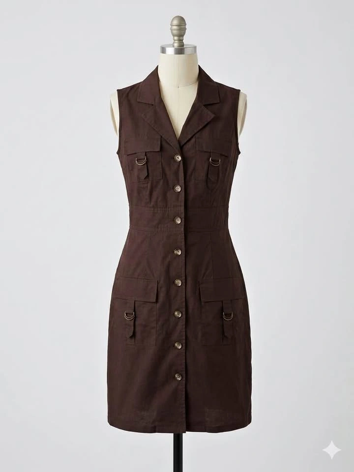 Brown Sleeveless Utility Dress XS