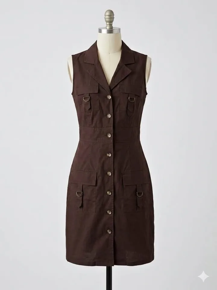 Brown Sleeveless Utility Dress XS