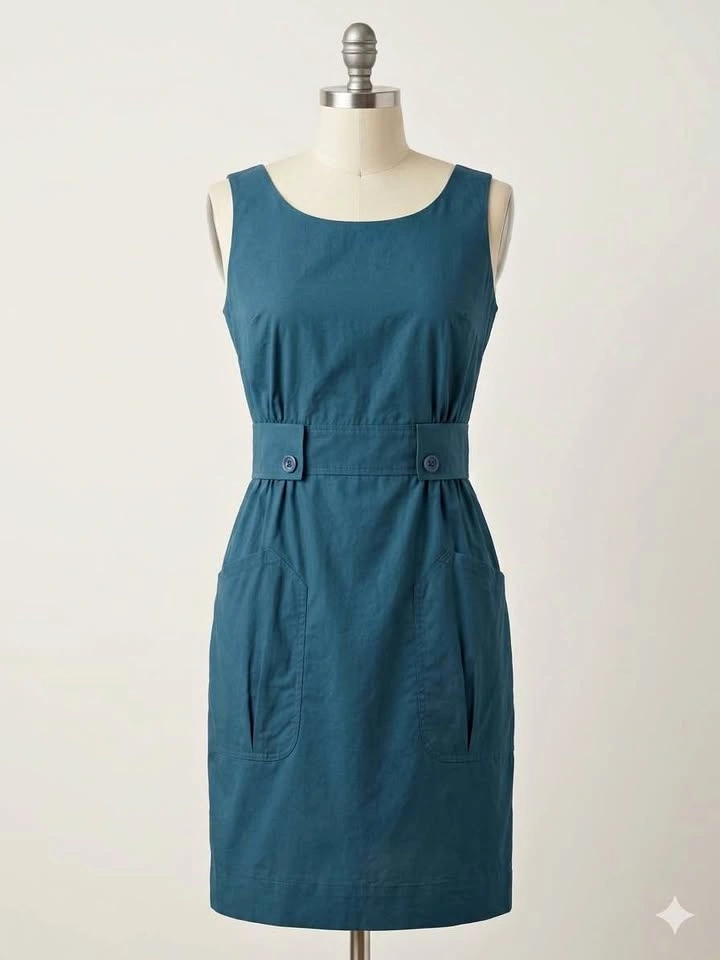 Teal Sleeveless Button Waist Dress XS