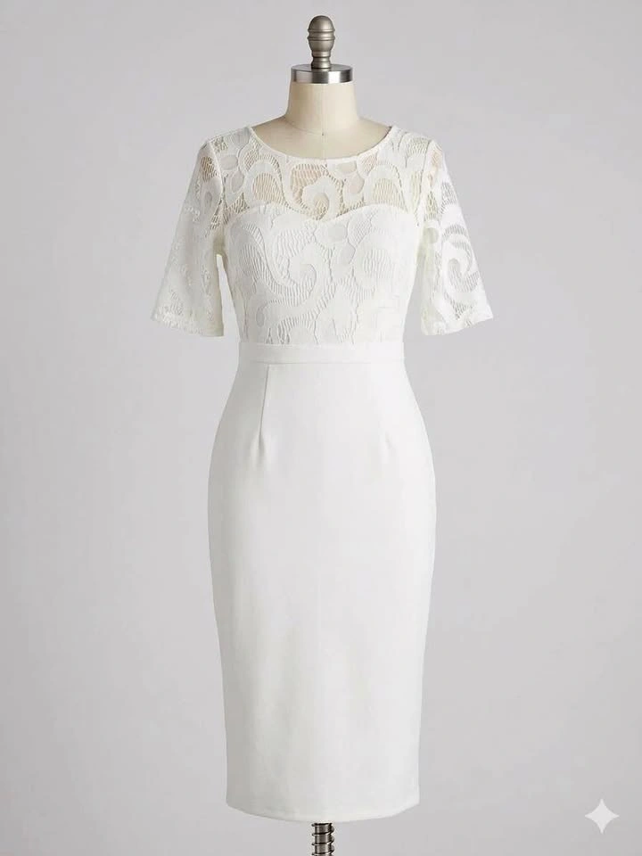 White Lace Sheath Dress XS