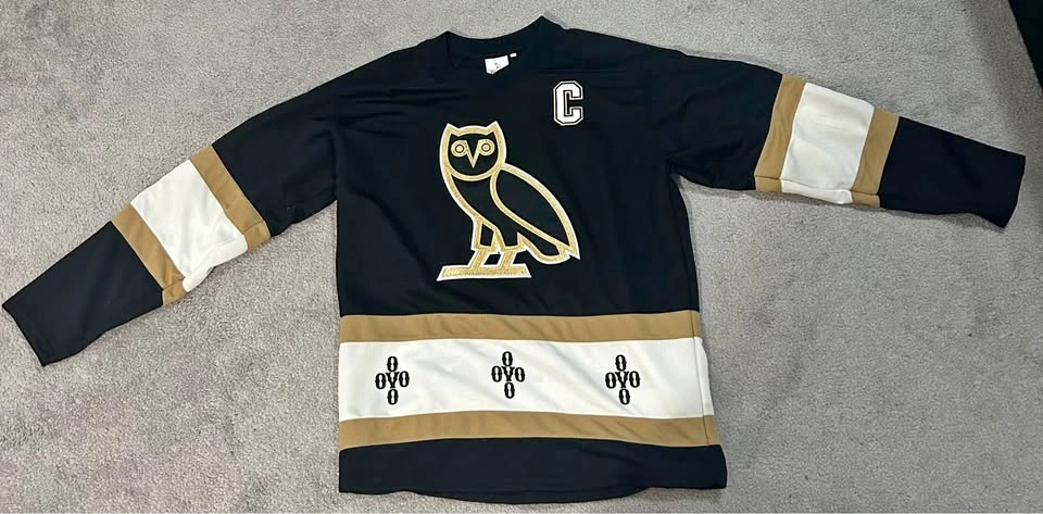 OVO Sherwood Hockey Jersey Large Black Gold Drake Owl Rare Stree