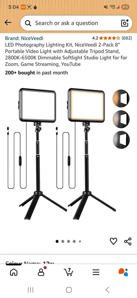 LED Photography Lighting Kit, NiceVeedi 2-Pack 8” Portable Video