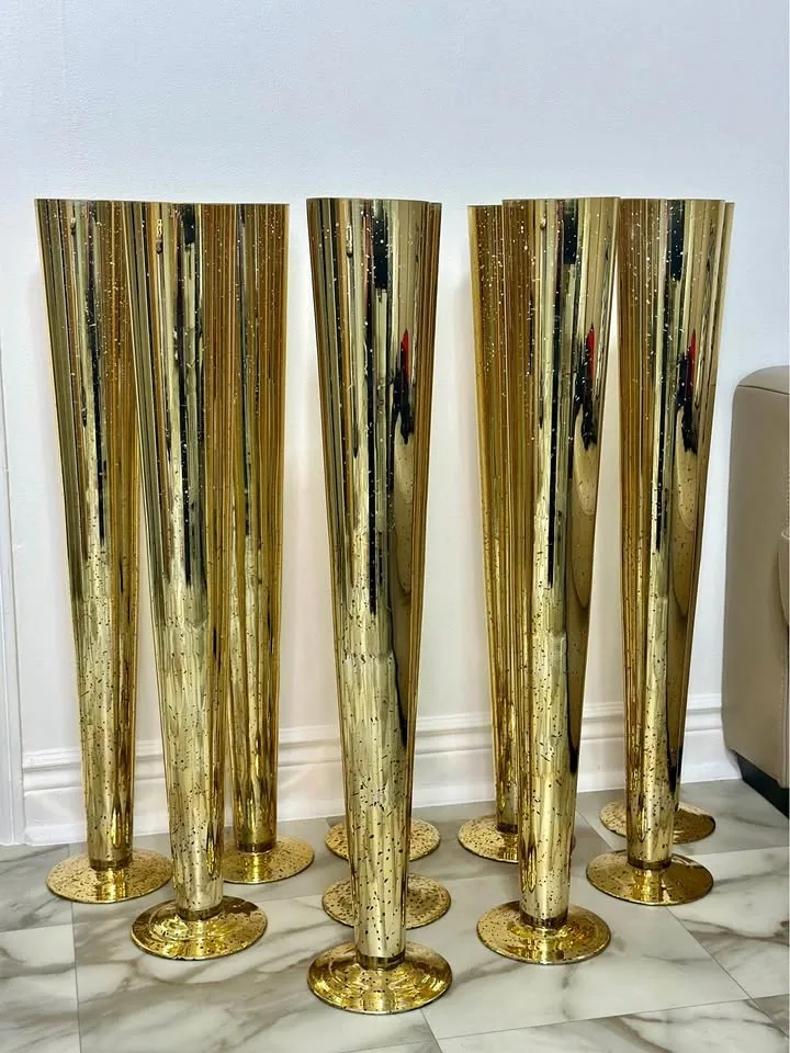 10 Tall 32” Gold Trumpet Vases