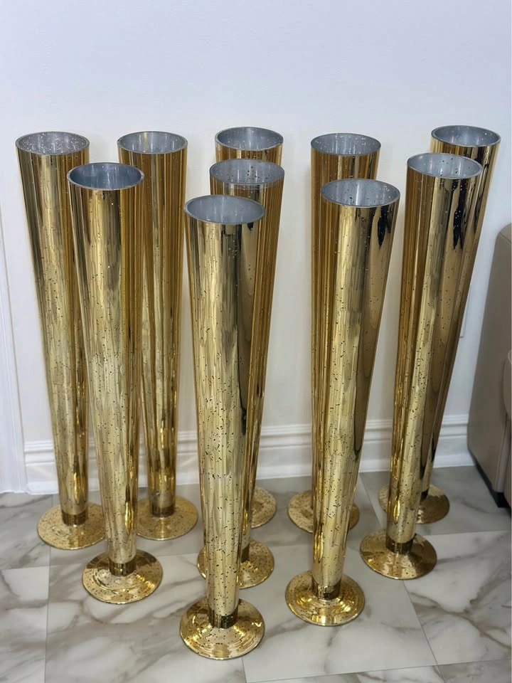 10 Tall 32” Gold Trumpet Vases - photo 2