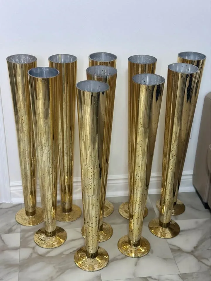 10 Tall 32” Gold Trumpet Vases - photo 2
