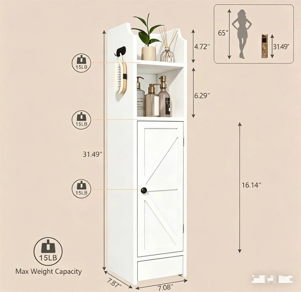 Bathroom Narrow Edge Storage Cabinet - photo 2