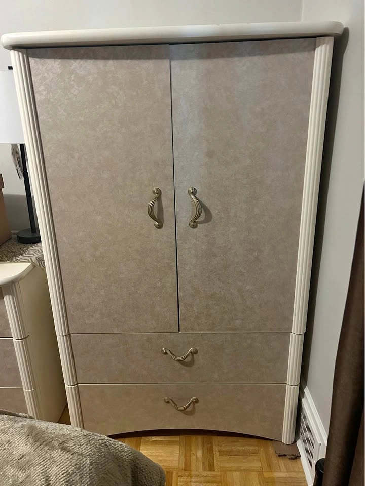Beige Bedroom Wardrobe, Nightstands & Dresser Set