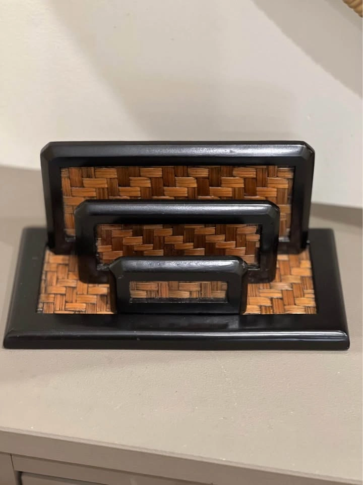 Woven Rattan and Black Wood Letter Holder - photo 2