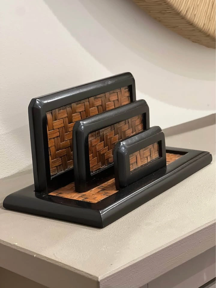 Woven Rattan and Black Wood Letter Holder - photo 3