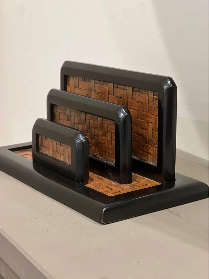 Woven Rattan and Black Wood Letter Holder - photo 4