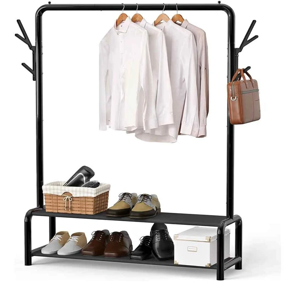 Simple Houseware Garment Rack with Shelves & Side Hooks