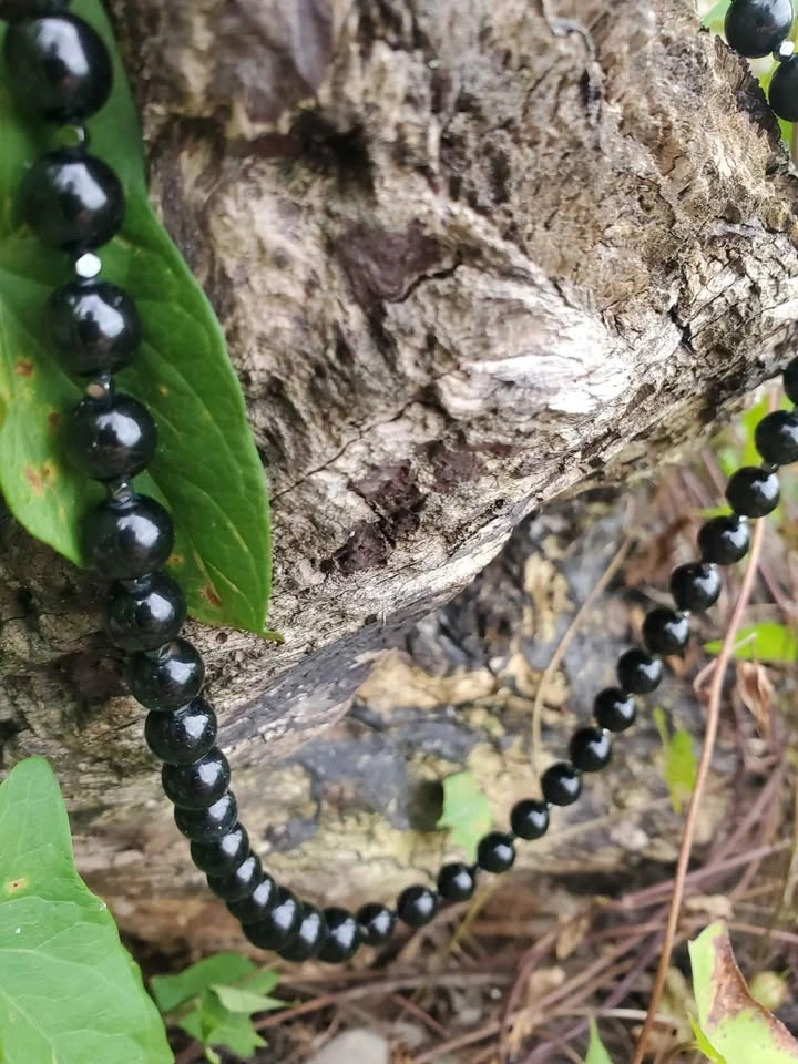 Handmade Black Tourmaline Obsidian Necklace Silver Clasp - photo 5