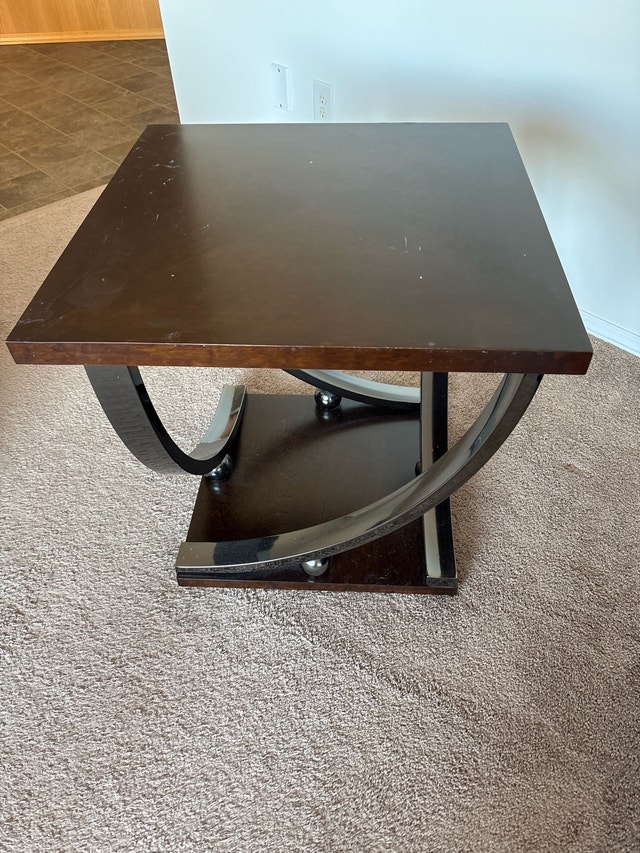 Modern Dark Wood Coffee Table with Lower Shelf