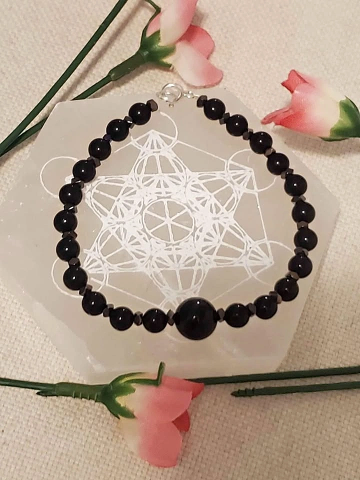 Handmade Black Obsidian Bracelet with Silver Clasp