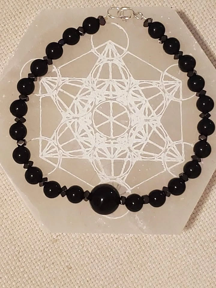 Handmade Black Obsidian Bracelet with Silver Clasp - photo 2