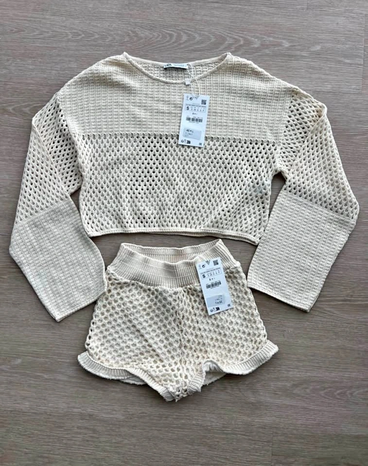 NWT Zara Crochet Knit Top and Shorts Set