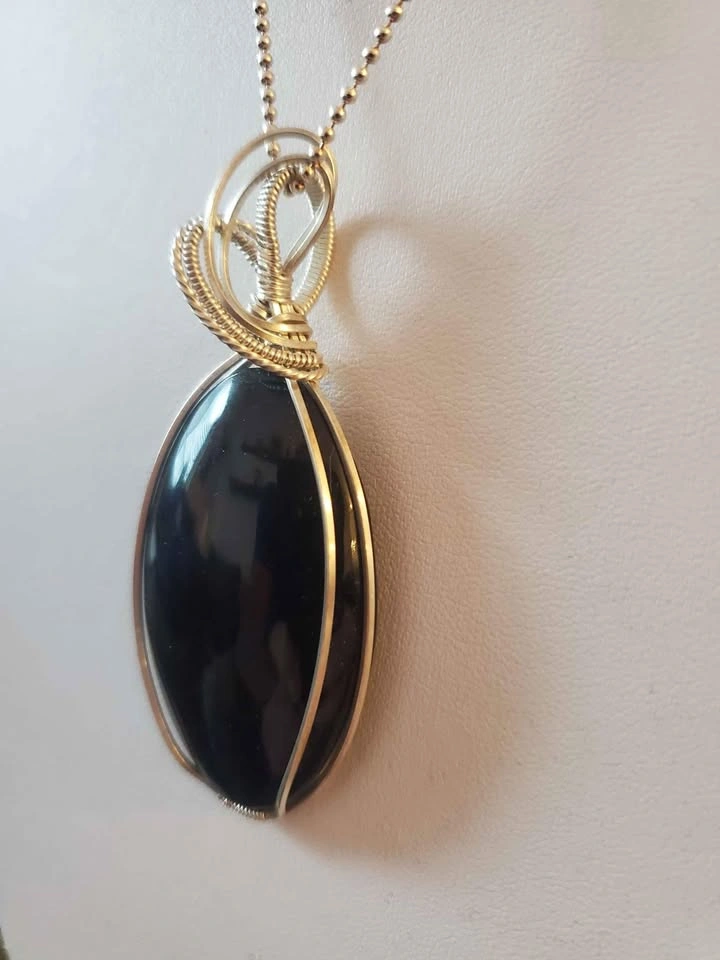 Black Obsidian Pendant with Silver Wrapping - photo 2