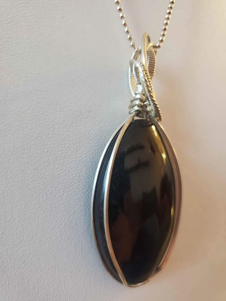 Black Obsidian Pendant with Silver Wrapping - photo 3
