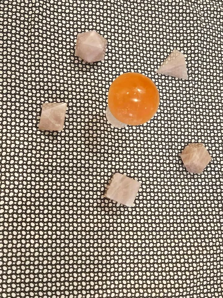 Sacred Geometry Rose Quartz - 5 Platonic Solids